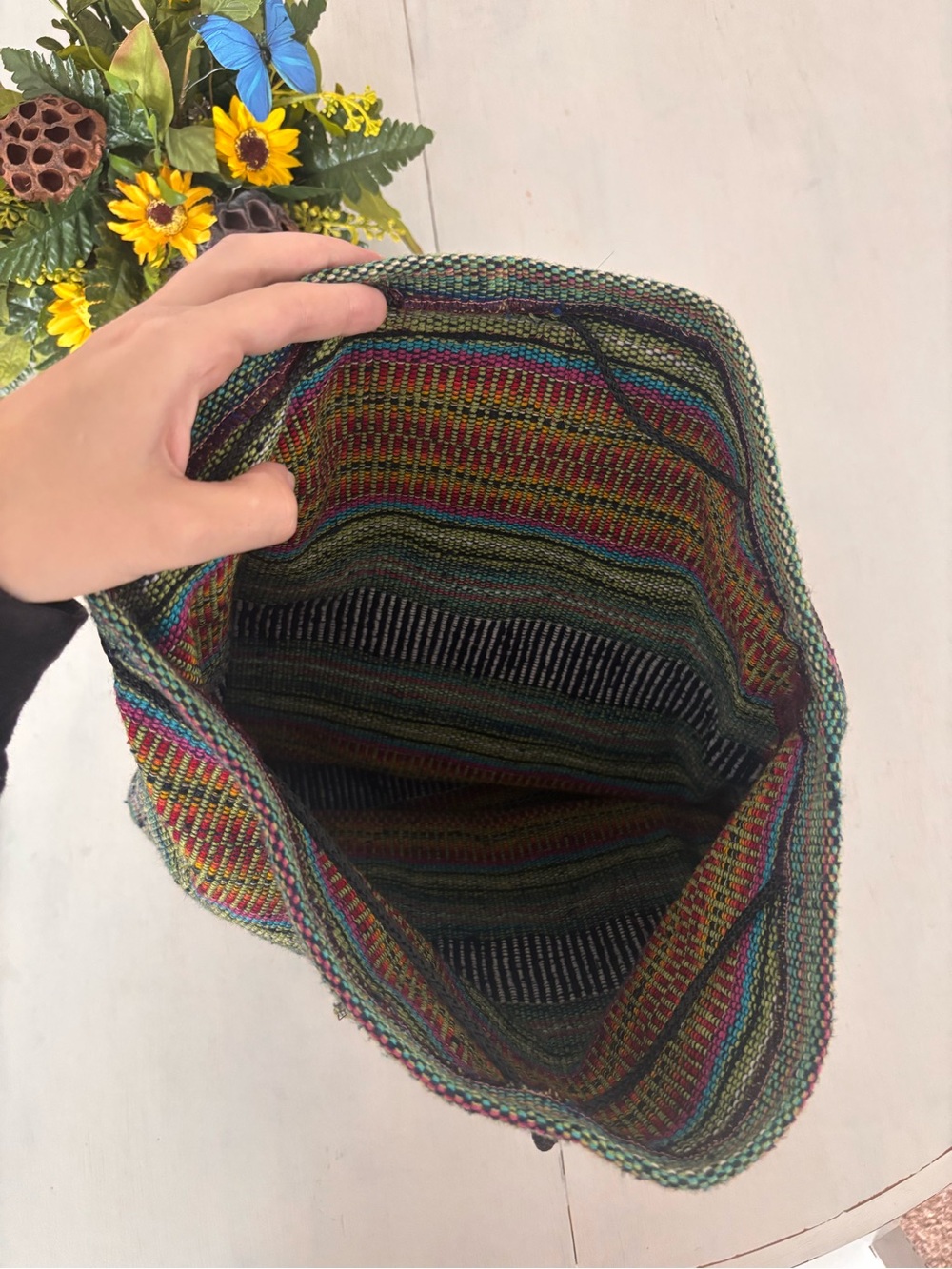 Handwoven Multicolor Boho Drawstring Backpack - Picture 5 of 5